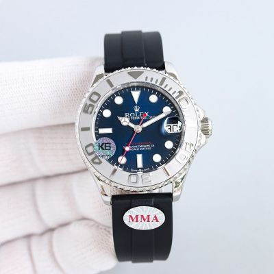 MMA Factory Rubber ROLEX Band Yacht-Master  Stainless Steel Blue Black 37MM Watch